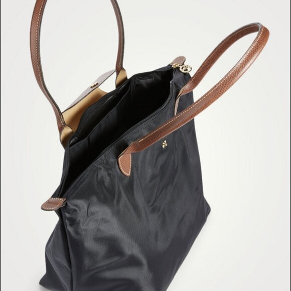 NEW LONGCHAMP LE PLIAGE ORIGINAL SHOULDER BAG LEATHER CANVAS BLACK - Picture 4 of 8